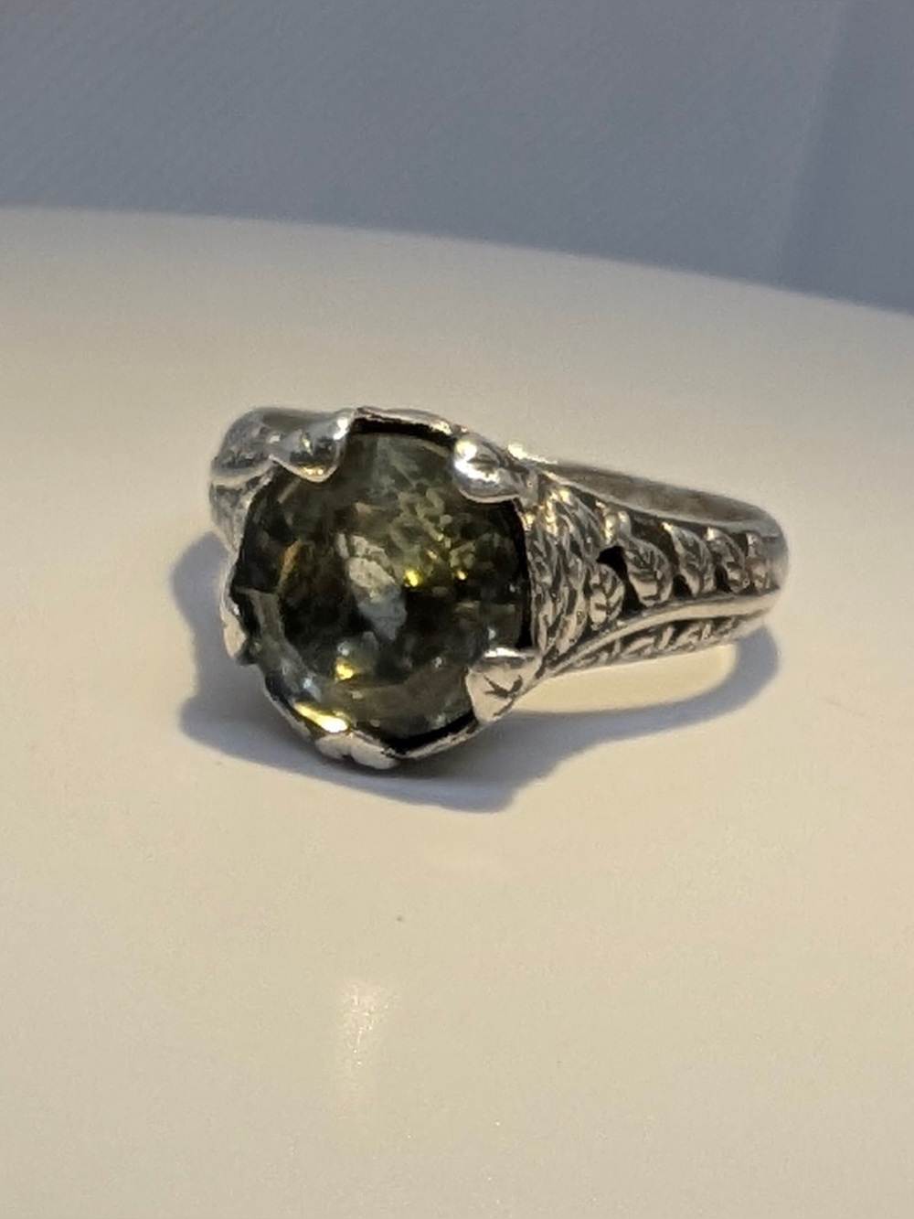 Sarda 925 Sterling Silver Green Amethyst- Prasiolite Ring Size Tree of Life 9.5